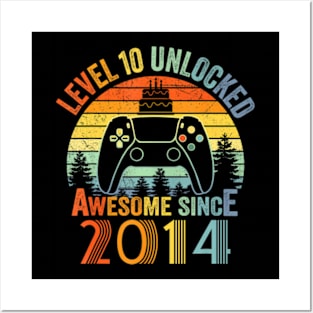 Level 10 Unlocked Video Gamer 10 Years Old 10 Birthday Posters and Art